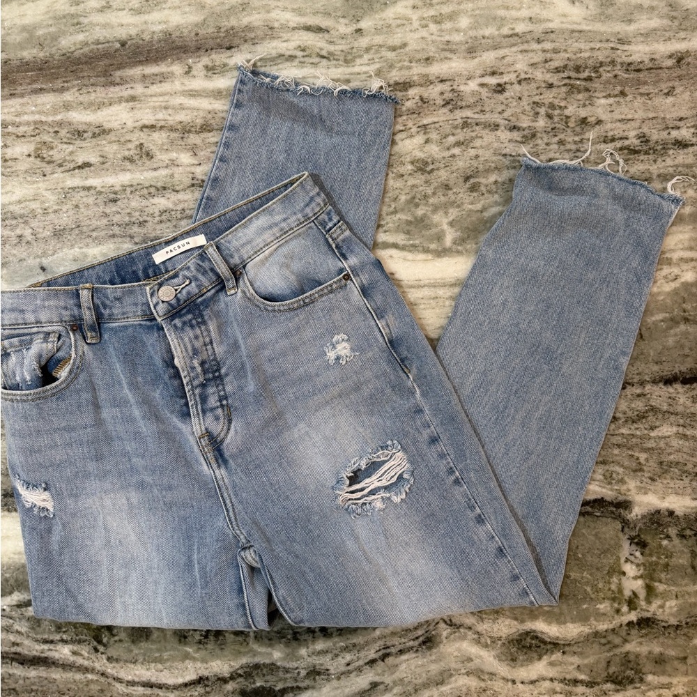 PacSun High-Rise Straight Leg Light Blue Straight Leg Jeans